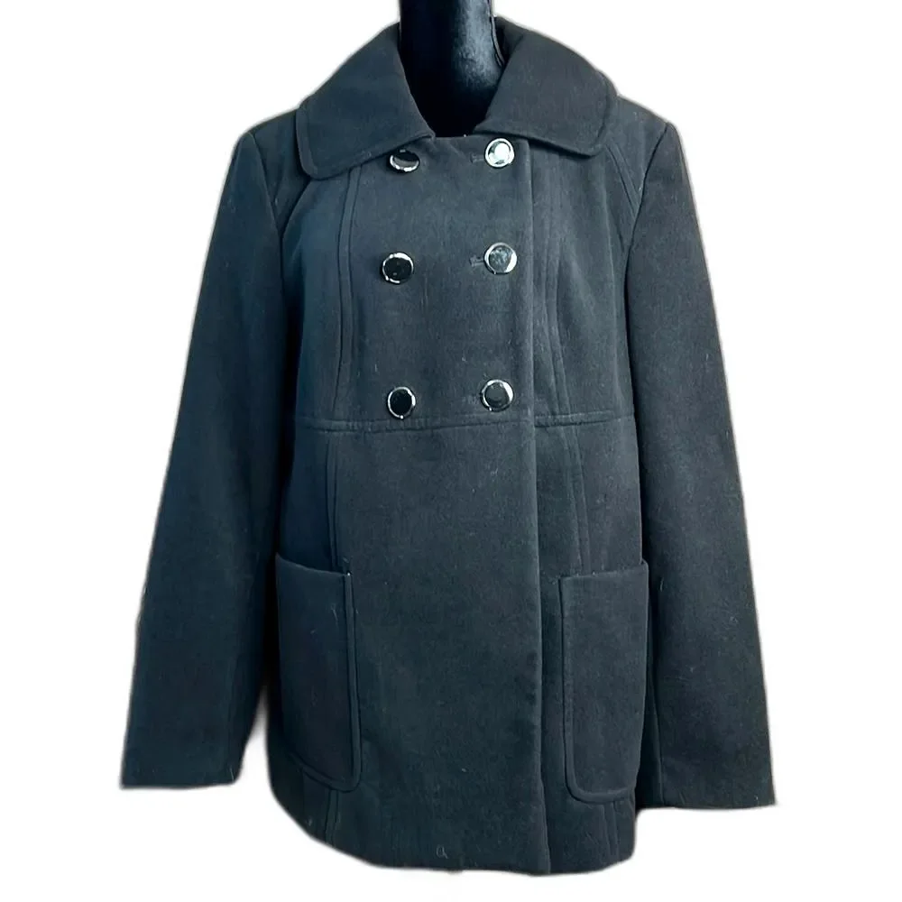 Style & Co | Black Double Breasted Satin Lined Pea Coat | Size XL